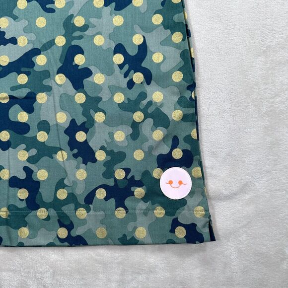 Smiling Button Tunic Dress Girls Size 9 Green Camo Gold Polka Dot New - Picture 3 of 7